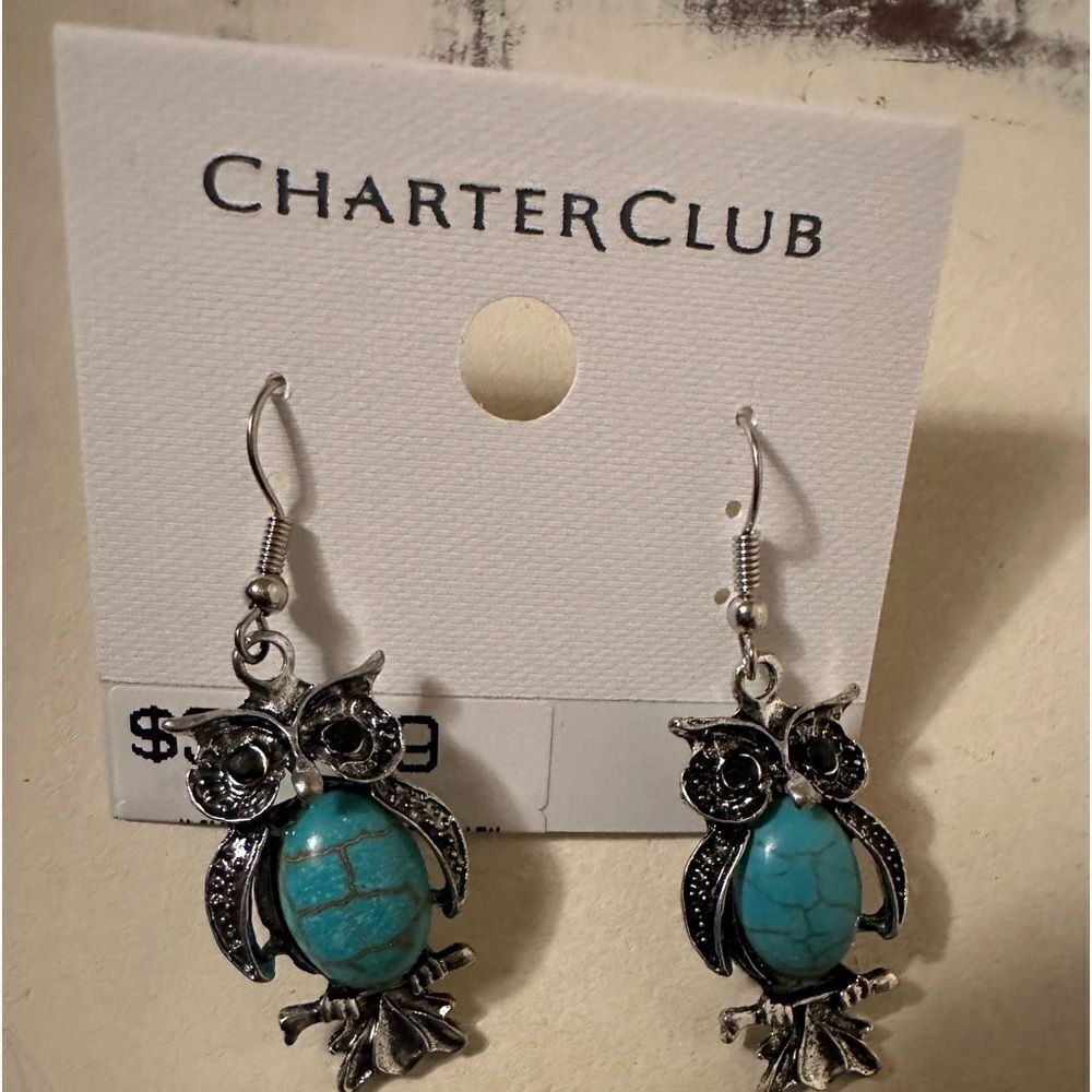 Charter Club Silver Turquoise Owl dangle earrings